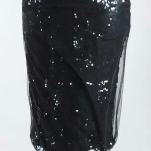 Kedziorek – Fabulous Navy Blue Sequin Elastic Waist Knee-Length Skirt (Size 38)